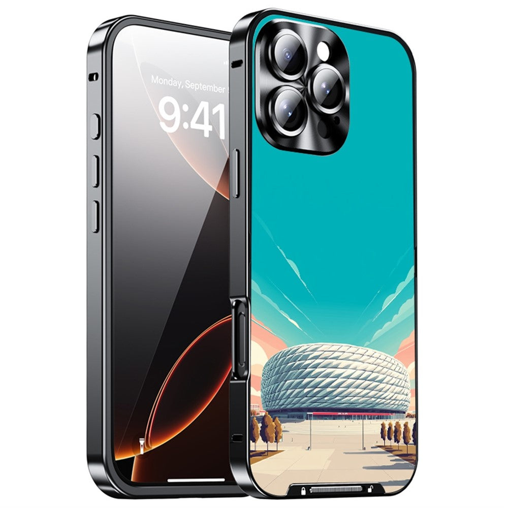 For iPhone 16 Pro Max Magnetic Case Football Pattern PC+TPU Mobile Phone Cover with Lens Film