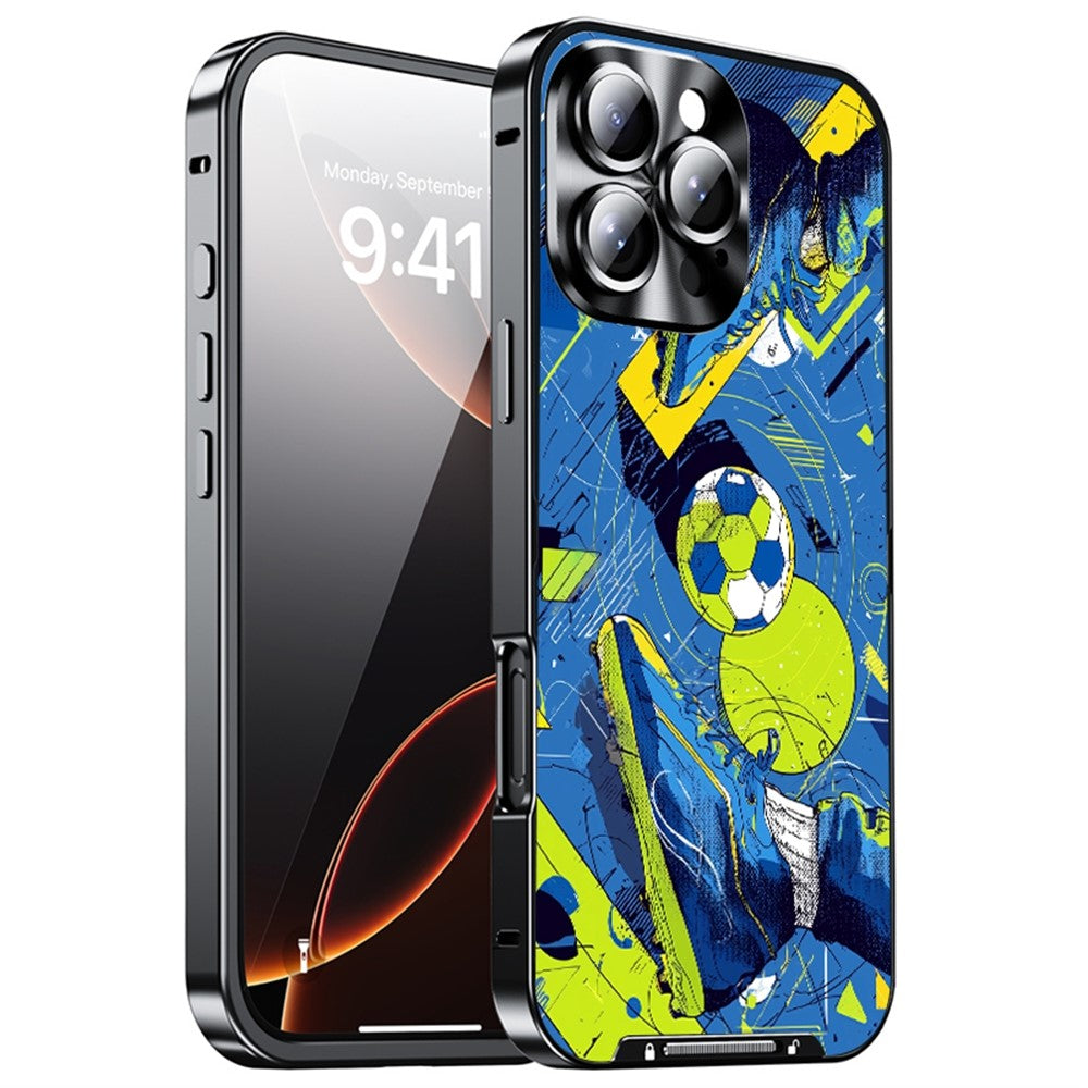 For iPhone 16 Pro Max Magnetic Case Football Pattern PC+TPU Mobile Phone Cover with Lens Film