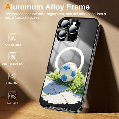 For iPhone 16 Pro Magnetic Case Football Pattern PC+TPU Mobile Phone Cover with Lens Film