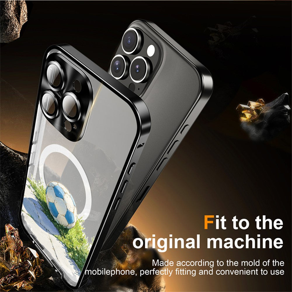 For iPhone 16 Pro Magnetic Case Football Pattern PC+TPU Mobile Phone Cover with Lens Film