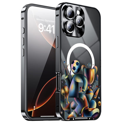 For iPhone 16 Pro Magnetic Case Football Pattern PC+TPU Mobile Phone Cover with Lens Film