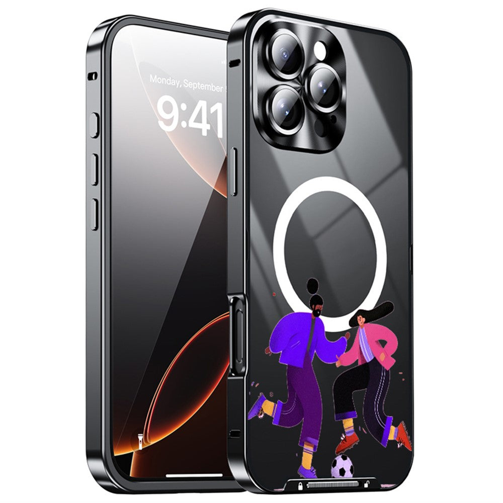 For iPhone 16 Pro Magnetic Case Football Pattern PC+TPU Mobile Phone Cover with Lens Film