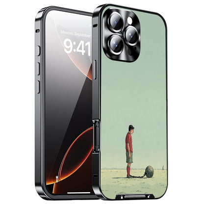 For iPhone 16 Pro Magnetic Case Football Pattern PC+TPU Mobile Phone Cover with Lens Film