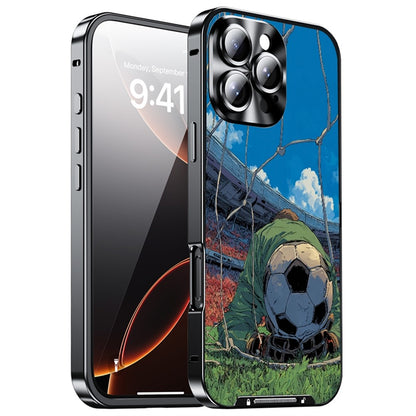 For iPhone 16 Pro Magnetic Case Football Pattern PC+TPU Mobile Phone Cover with Lens Film