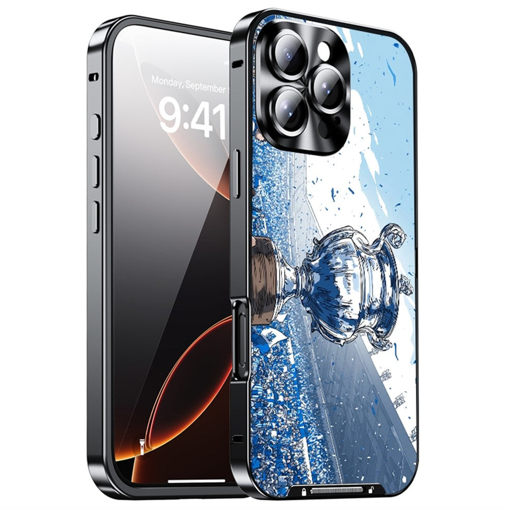 For iPhone 16 Pro Magnetic Case Football Pattern PC+TPU Mobile Phone Cover with Lens Film