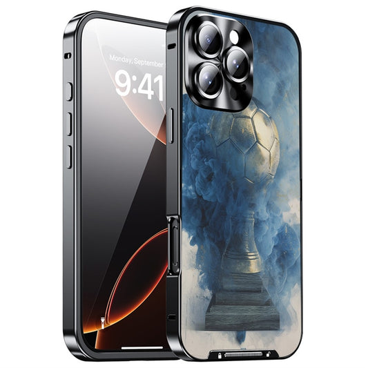 For iPhone 16 Pro Magnetic Case Football Pattern PC+TPU Mobile Phone Cover with Lens Film