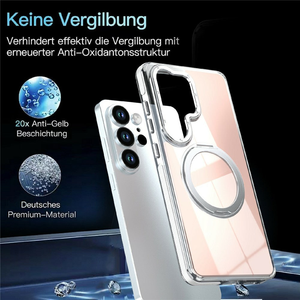 For Samsung Galaxy S25 Ultra Magnetic Case Fluorescent Design TPU Acrylic Phone Back Cover with 360° Rotating Kickstand
