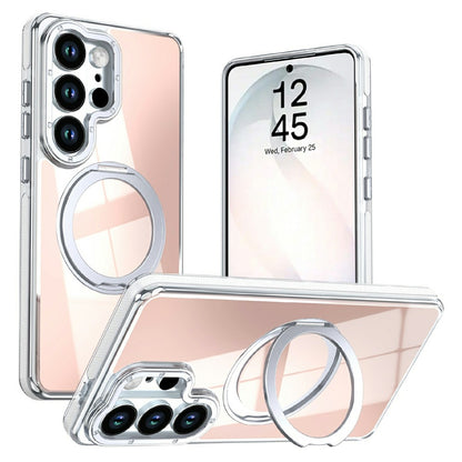 For Samsung Galaxy S25 Ultra Magnetic Case Fluorescent Design TPU Acrylic Phone Back Cover with 360° Rotating Kickstand