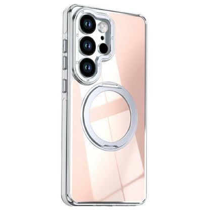 For Samsung Galaxy S25 Ultra Magnetic Case Fluorescent Design TPU Acrylic Phone Back Cover with 360° Rotating Kickstand
