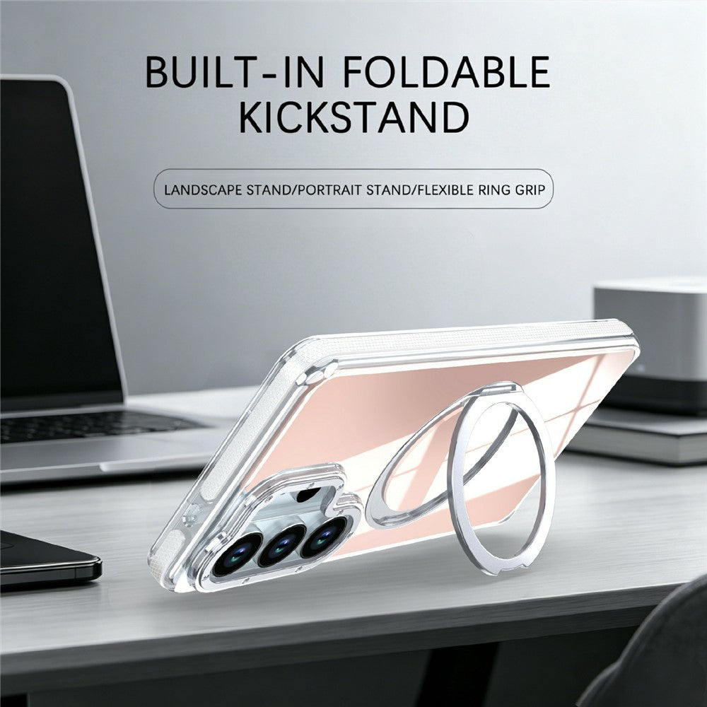 For Samsung Galaxy S25 Ultra Magnetic Case Fluorescent Design TPU Acrylic Phone Back Cover with 360° Rotating Kickstand