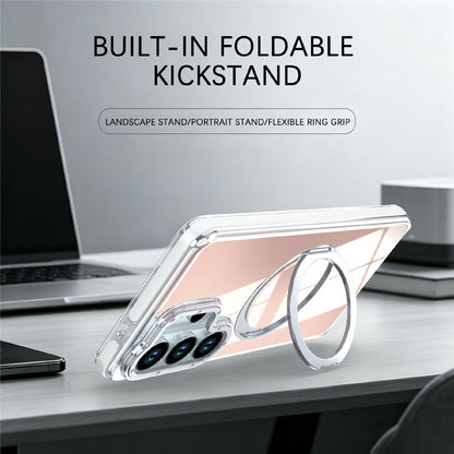 For Samsung Galaxy S25 Ultra Magnetic Case Fluorescent Design TPU Acrylic Phone Back Cover with 360° Rotating Kickstand