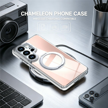 For Samsung Galaxy S25 Ultra Magnetic Case Fluorescent Design TPU Acrylic Phone Back Cover with 360° Rotating Kickstand