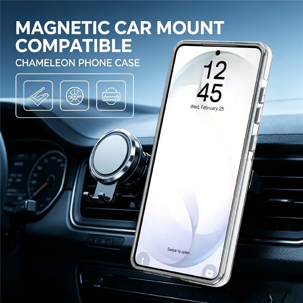 For Samsung Galaxy S25 Ultra Magnetic Case Fluorescent Design TPU Acrylic Phone Back Cover with 360° Rotating Kickstand