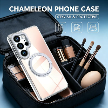 For Samsung Galaxy S25 Ultra Magnetic Case Fluorescent Design TPU Acrylic Phone Back Cover with 360° Rotating Kickstand