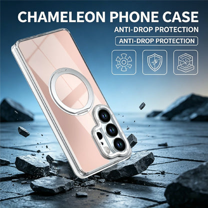 For Samsung Galaxy S25 Ultra Magnetic Case Fluorescent Design TPU Acrylic Phone Back Cover with 360° Rotating Kickstand