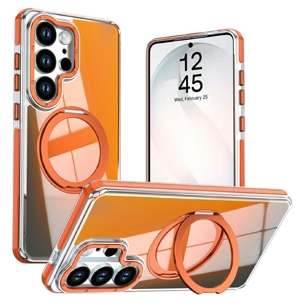 For Samsung Galaxy S25 Ultra Magnetic Case Fluorescent Design TPU Acrylic Phone Back Cover with 360° Rotating Kickstand