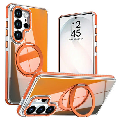 For Samsung Galaxy S25 Ultra Magnetic Case Fluorescent Design TPU Acrylic Phone Back Cover with 360° Rotating Kickstand