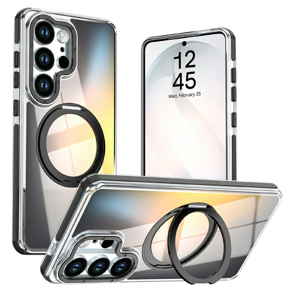 For Samsung Galaxy S25 Ultra Magnetic Case Fluorescent Design TPU Acrylic Phone Back Cover with 360° Rotating Kickstand