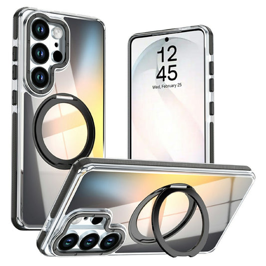 For Samsung Galaxy S25 Ultra Magnetic Case Fluorescent Design TPU Acrylic Phone Back Cover with 360° Rotating Kickstand