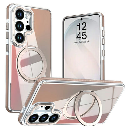 For Samsung Galaxy S25 Ultra Magnetic Case Fluorescent Design TPU Acrylic Phone Back Cover with 360° Rotating Kickstand