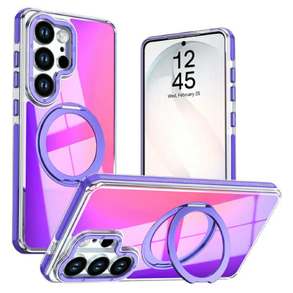 For Samsung Galaxy S25 Ultra Magnetic Case Fluorescent Design TPU Acrylic Phone Back Cover with 360° Rotating Kickstand