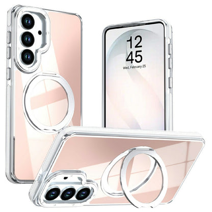 For Samsung Galaxy S26+ Magnetic Case Fluorescent Design TPU Acrylic Phone Back Cover with 360° Rotating Kickstand