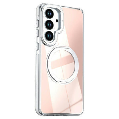 For Samsung Galaxy S26+ Magnetic Case Fluorescent Design TPU Acrylic Phone Back Cover with 360° Rotating Kickstand