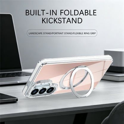 For Samsung Galaxy S26+ Magnetic Case Fluorescent Design TPU Acrylic Phone Back Cover with 360° Rotating Kickstand