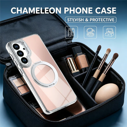 For Samsung Galaxy S26+ Magnetic Case Fluorescent Design TPU Acrylic Phone Back Cover with 360° Rotating Kickstand