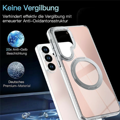 For Samsung Galaxy S26+ Magnetic Case Fluorescent Design TPU Acrylic Phone Back Cover with 360° Rotating Kickstand