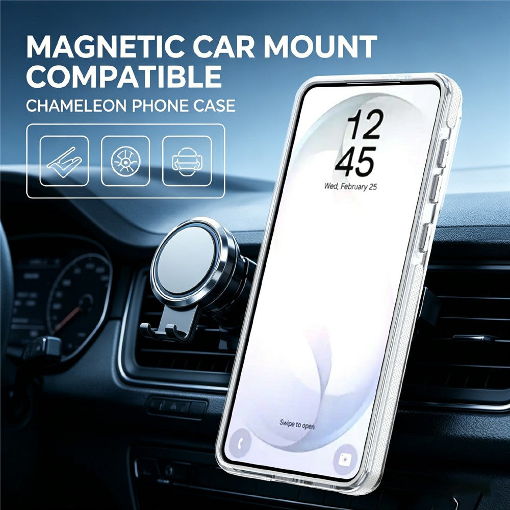For Samsung Galaxy S26+ Magnetic Case Fluorescent Design TPU Acrylic Phone Back Cover with 360° Rotating Kickstand