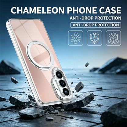 For Samsung Galaxy S26+ Magnetic Case Fluorescent Design TPU Acrylic Phone Back Cover with 360° Rotating Kickstand