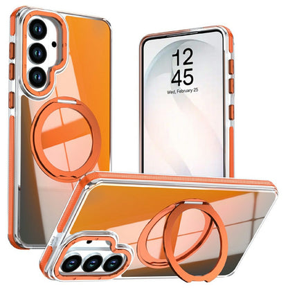 For Samsung Galaxy S26+ Magnetic Case Fluorescent Design TPU Acrylic Phone Back Cover with 360° Rotating Kickstand