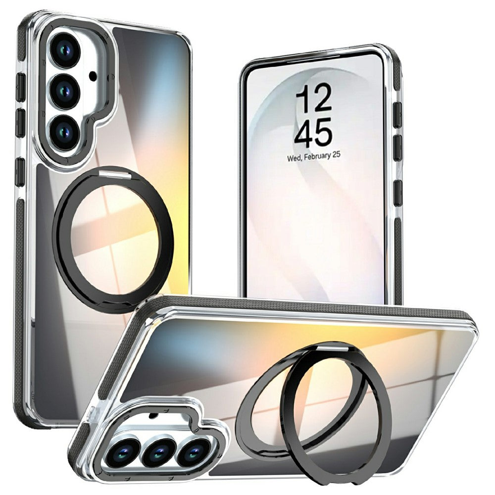 For Samsung Galaxy S26+ Magnetic Case Fluorescent Design TPU Acrylic Phone Back Cover with 360° Rotating Kickstand