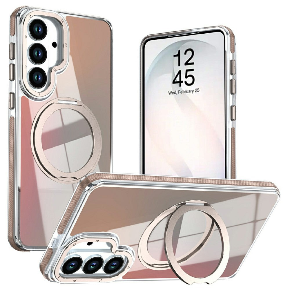For Samsung Galaxy S26+ Magnetic Case Fluorescent Design TPU Acrylic Phone Back Cover with 360° Rotating Kickstand