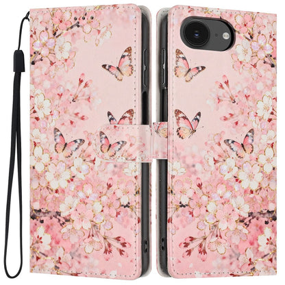 Wallet Case For iPhone 17e  /  16e Pattern Printing PU Leather Stand Flip Phone Cover with Wrist Strap