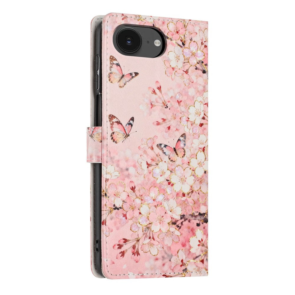 Wallet Case For iPhone 17e  /  16e Pattern Printing PU Leather Stand Flip Phone Cover with Wrist Strap