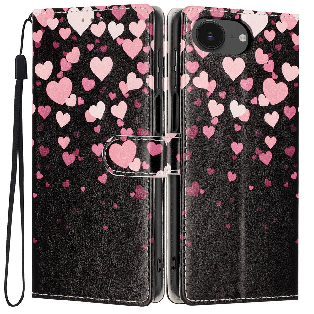 Wallet Case For iPhone 17e  /  16e Pattern Printing PU Leather Stand Flip Phone Cover with Wrist Strap