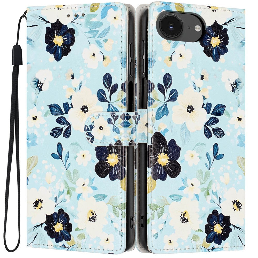 Wallet Case For iPhone 17e  /  16e Pattern Printing PU Leather Stand Flip Phone Cover with Wrist Strap