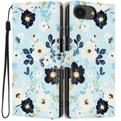 Wallet Case For iPhone 17e  /  16e Pattern Printing PU Leather Stand Flip Phone Cover with Wrist Strap
