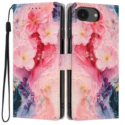 Wallet Case For iPhone 17e  /  16e Pattern Printing PU Leather Stand Flip Phone Cover with Wrist Strap