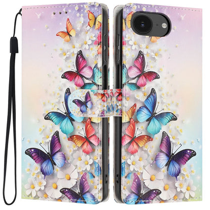 Wallet Case For iPhone 17e  /  16e Pattern Printing PU Leather Stand Flip Phone Cover with Wrist Strap