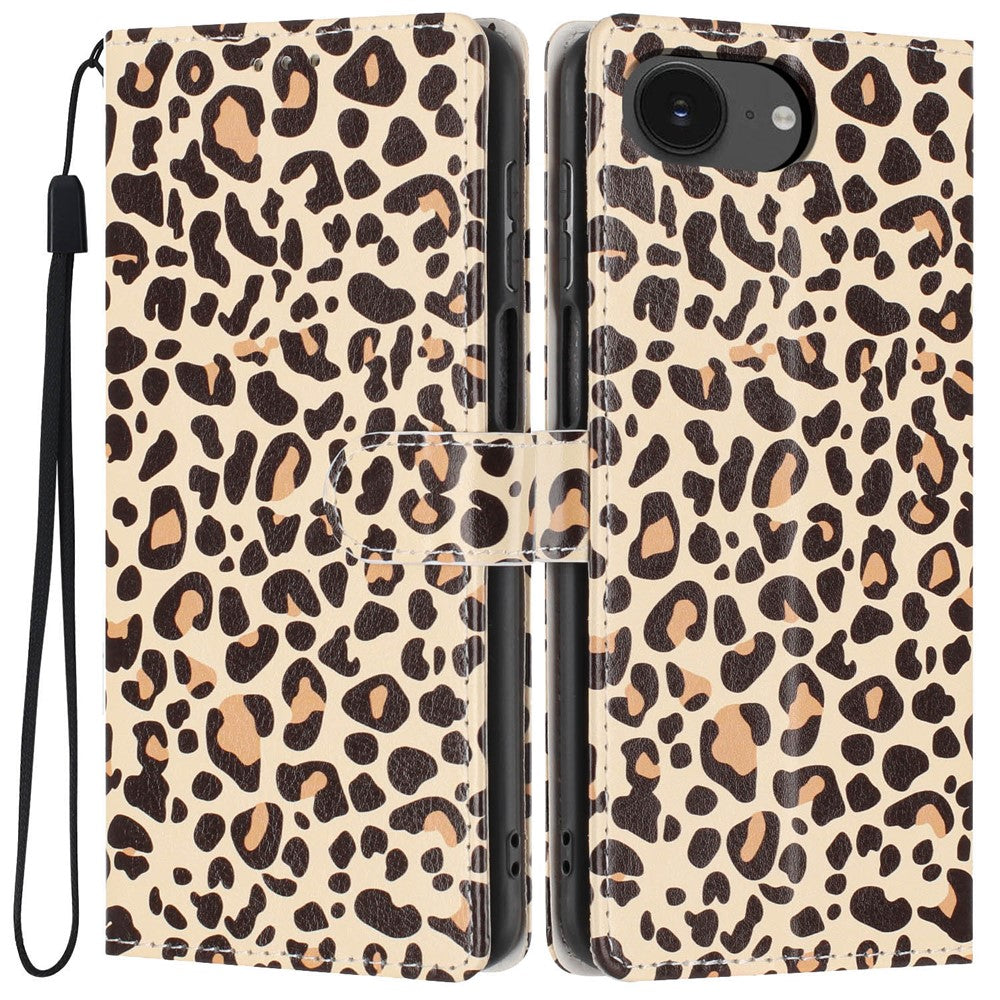 Wallet Case For iPhone 17e  /  16e Pattern Printing PU Leather Stand Flip Phone Cover with Wrist Strap
