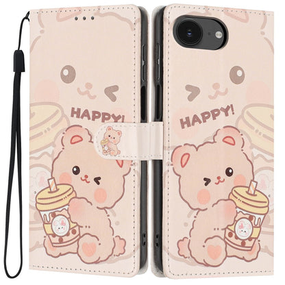Wallet Case For iPhone 17e  /  16e Pattern Printing PU Leather Stand Flip Phone Cover with Wrist Strap