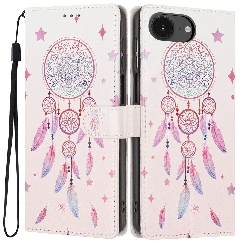 Wallet Case For iPhone 17e  /  16e Pattern Printing PU Leather Stand Flip Phone Cover with Wrist Strap