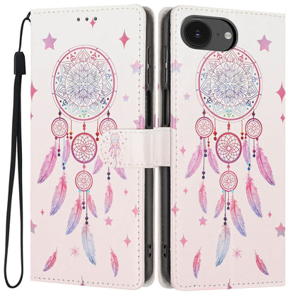 Wallet Case For iPhone 17e  /  16e Pattern Printing PU Leather Stand Flip Phone Cover with Wrist Strap