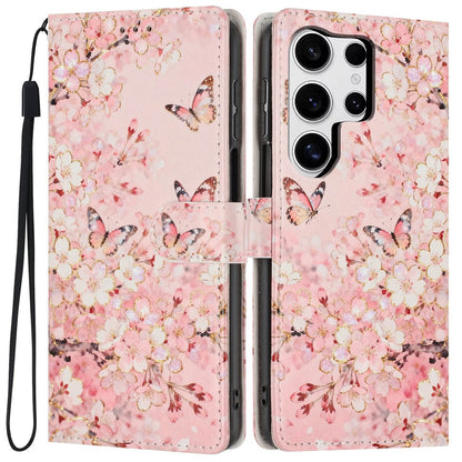 For Samsung Galaxy S25 Ultra Wallet Case Pattern Printing PU Leather Stand Flip Phone Cover with Wrist Strap