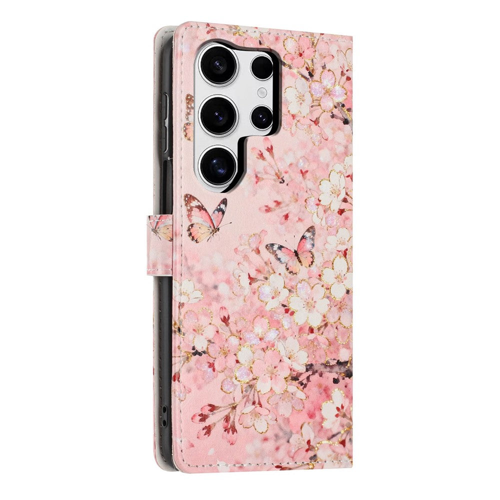 For Samsung Galaxy S25 Ultra Wallet Case Pattern Printing PU Leather Stand Flip Phone Cover with Wrist Strap