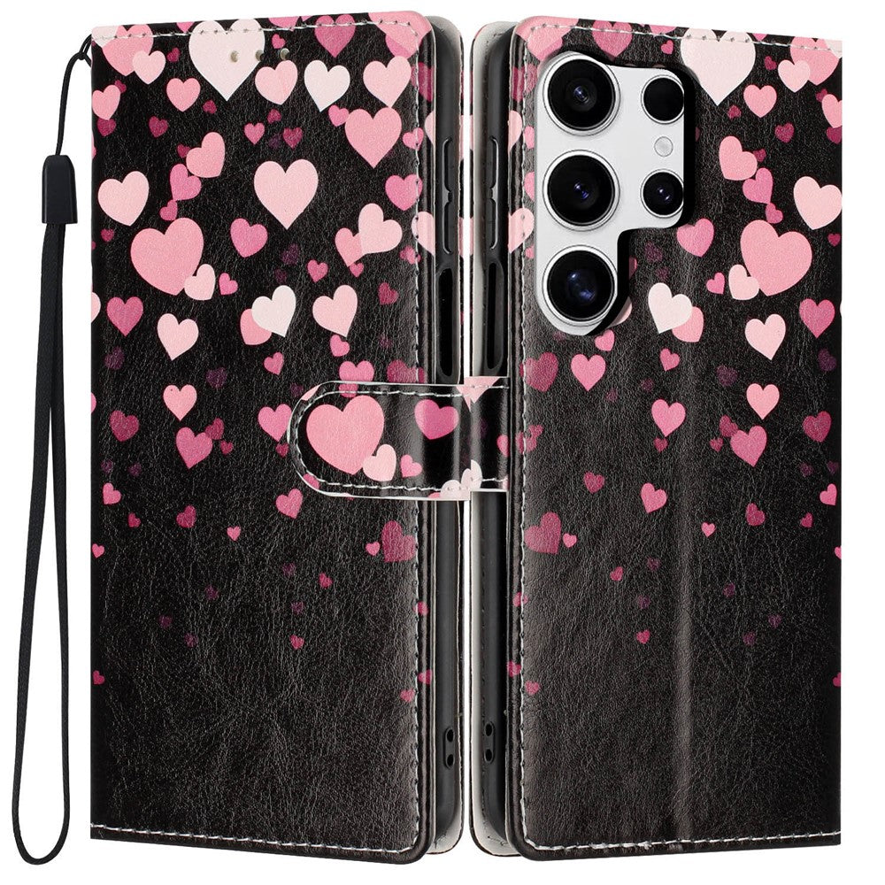 For Samsung Galaxy S25 Ultra Wallet Case Pattern Printing PU Leather Stand Flip Phone Cover with Wrist Strap