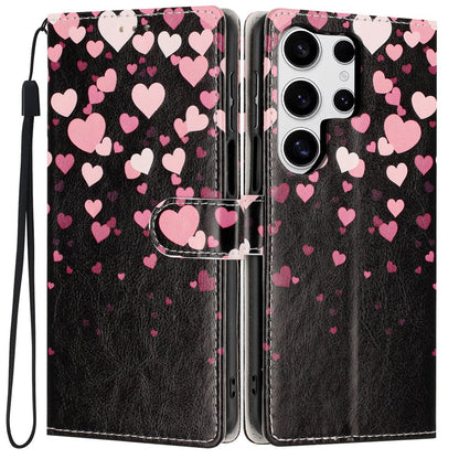 For Samsung Galaxy S25 Ultra Wallet Case Pattern Printing PU Leather Stand Flip Phone Cover with Wrist Strap